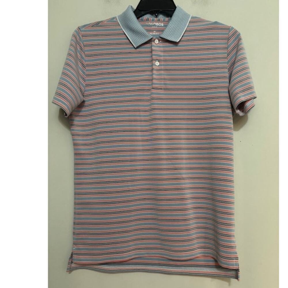 Bonobos Golf Shirt Polo Performance Stripes Button Slim Fit Mens Medium Active